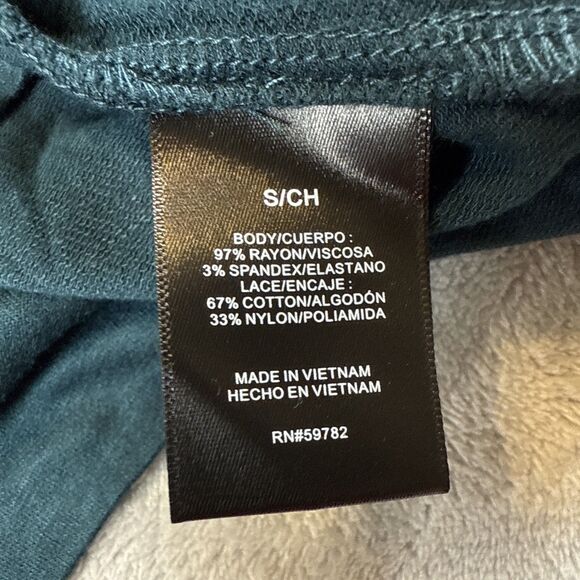 Adrianna Papell Women’s Small Lace Top Dark Pine Green Long Sleeve Crew - Picture 6 of 8